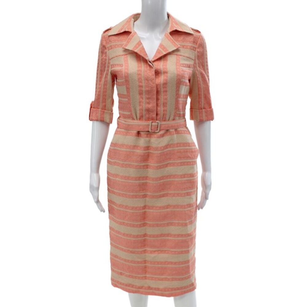 Badgley Mischka Womens Beige Textured Shirt Dress Mid Calf 3/4 Sleeve Size 0